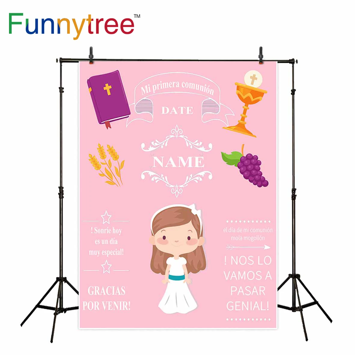 

Funnytree photography backdrop pink girl photophone first communion decorations details party custom photo background photozone