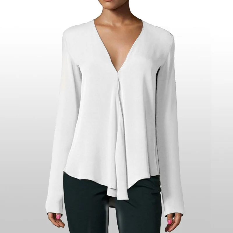 V-Neck Long Sleeve Female Tunic Casual
