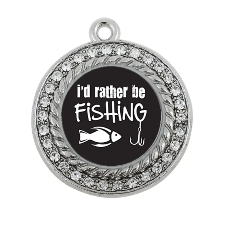 

NEW FSHION ANIMALS I'D RATHER BE FISHING CIRCLE CHARM antique silver plated jewelry accessory