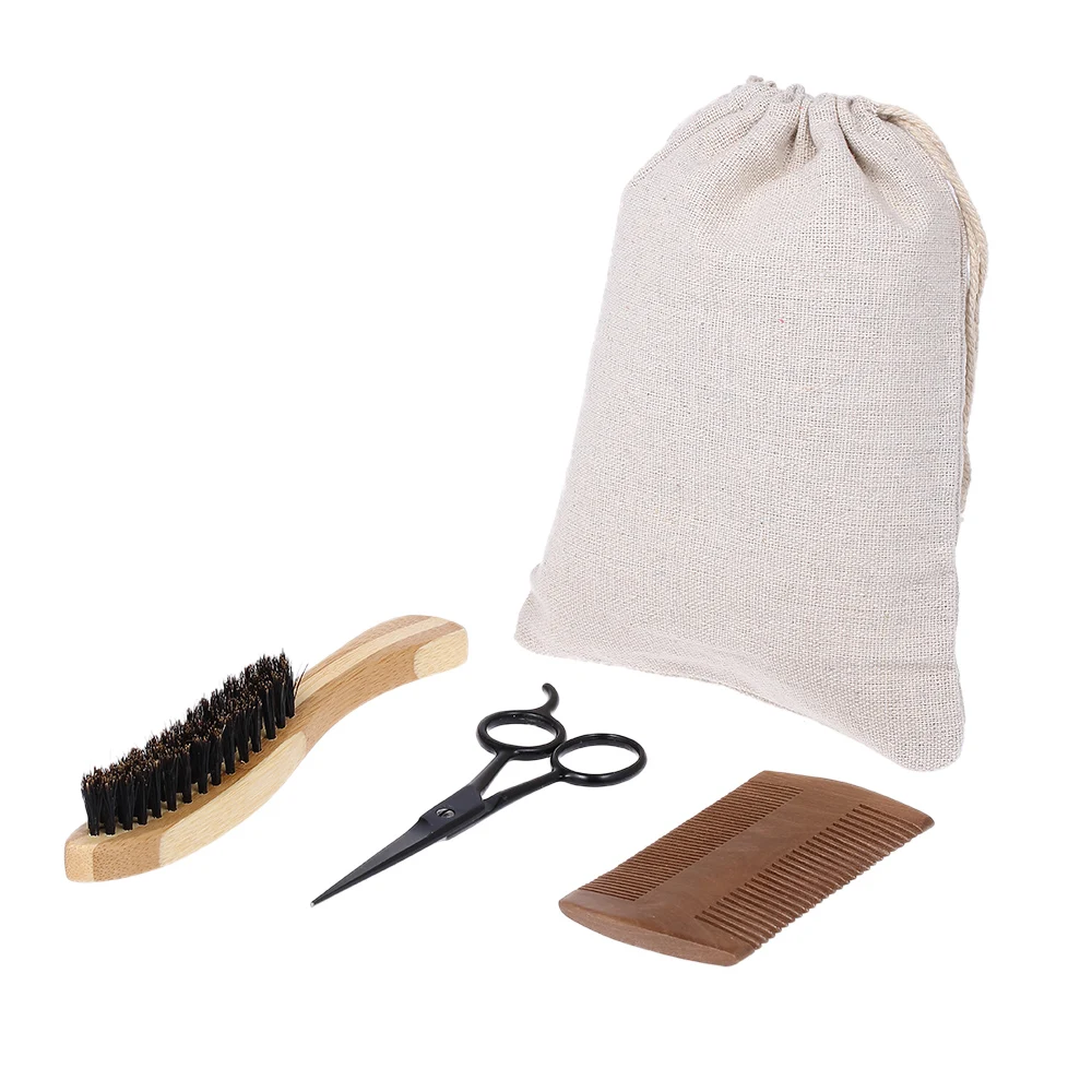 3Pcs Men's Beard Brush Fiber Shaving Brush Wooden Combs Mustache