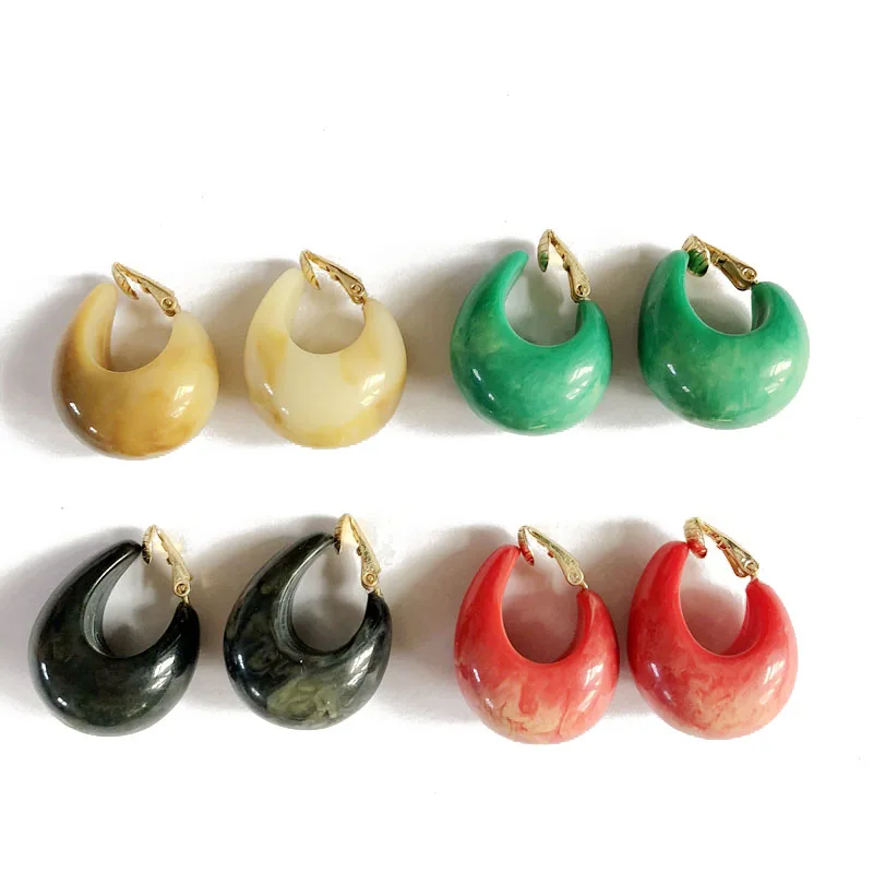 

Free Shipping Sweet Color Elegant Resin Clip Earring, Party Jewelry For Women