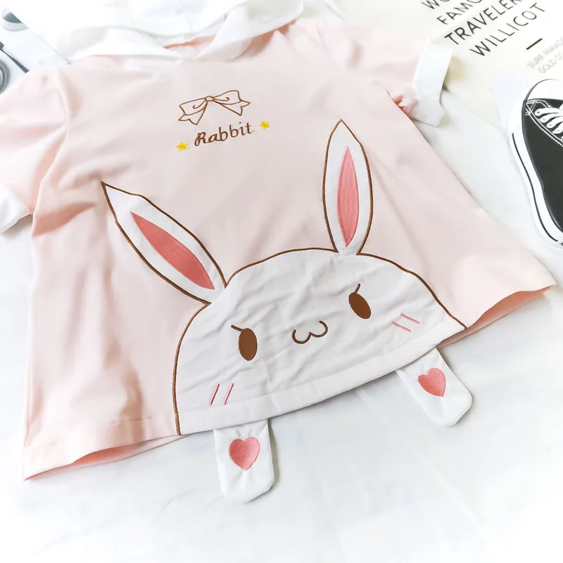 camisas mulheres japonês kawaii coelho orelha branca