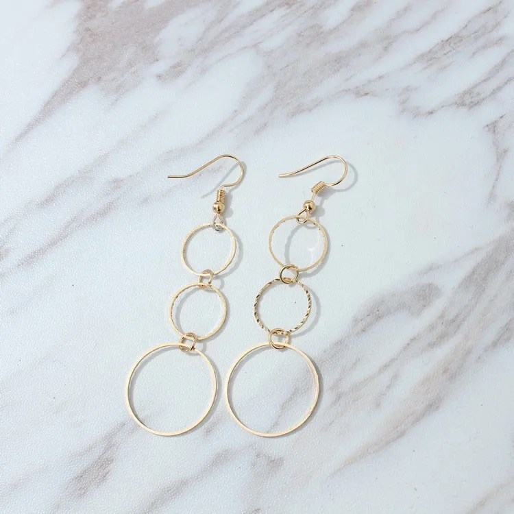 

gold Multi-circle Earrings Statement Long Earrings Free Shipping Geometric Tandem Size Circle Irregular Fashion Tassel Earrings