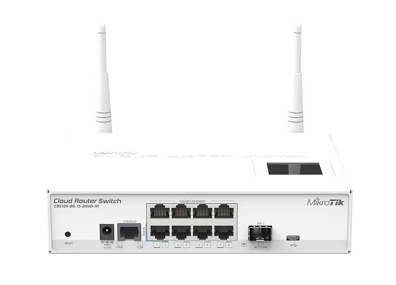 MikroTik Cloud Router Switch CRS109-8G-1S-2HnD-IN 8 Gigabit Ports RouterOS 2.4GHz WI-FI Router
MikroTik Cloud Router Switch CRS109-8G-1S-2HnD-IN 8 Gigabit Ports RouterOS 2.4GHz WI-FI Router