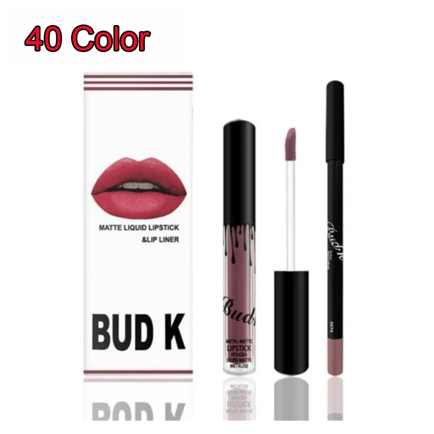 

New Cosmetics Lip Kit by Lip gloss lipstick 40 Colors non-stick line pen matte lipsticks 1set=1lipstick+1lipliner 2 in 1