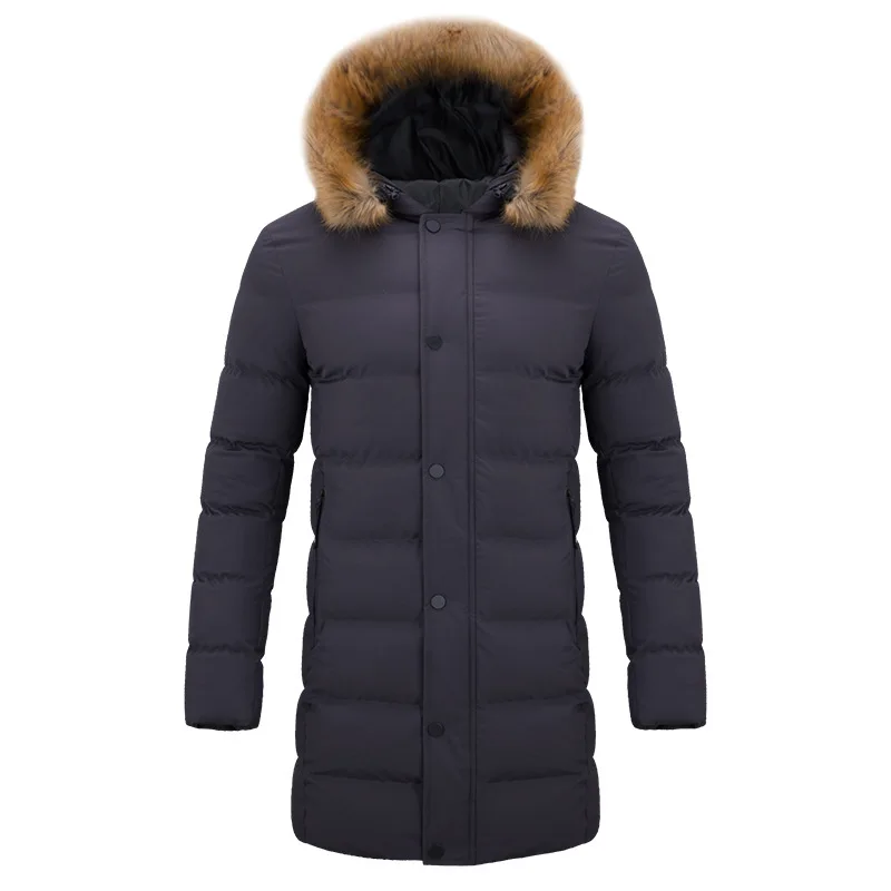 

2018 Winter Men's Large Size Long Coat Solid Detachable Fur Collar Hooded Down Coat 100% Cotton Men Outdoor Hiking Jacket Coat
