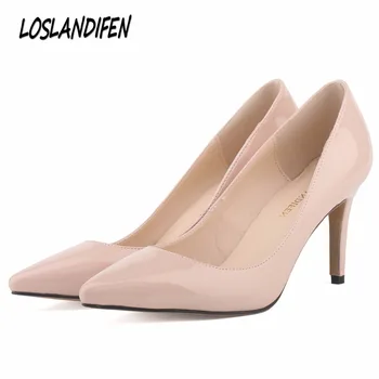 

Loslandifen New fashion star pointed toe solid high heels shoes nightclub women's pumps thin heels slip on shoes size 35-42