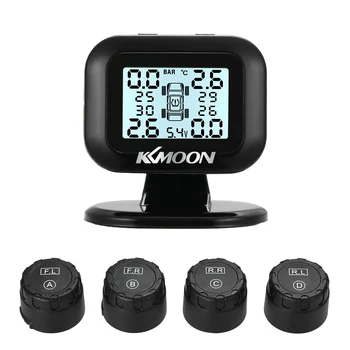

KKmoon Mini TPMS Tire Pressure Monitoring System Wireless Real-time Solar Energy LCD Display 4 External Sensors Alarm Function