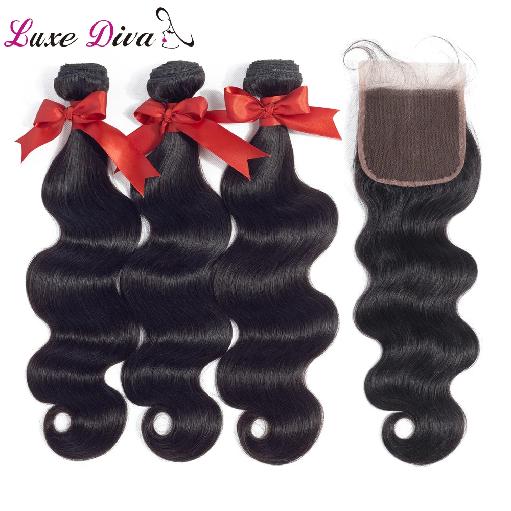 

LUXEDIVA Hair Products Malaysian Body Wave With Closure Non Remy Hair Weft Weave 2/3 Bundles Human Hair Bundles With Closure