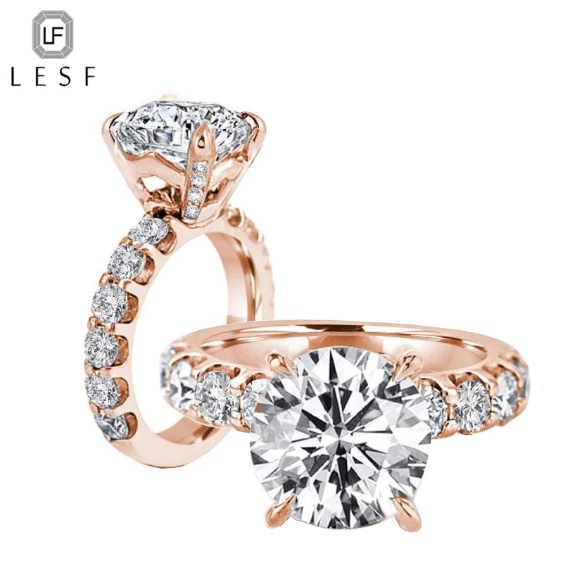 

LESF 925 Sterling Silver 3ct Round Cut Engagement Rings Sparkling Zirconia Wedding Jewelry Luxury Pave Single Row Ring For Women
