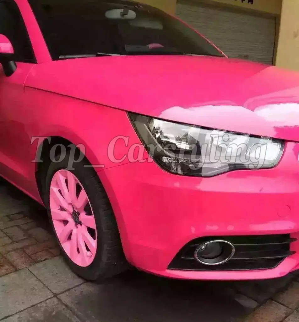 3 LAYERS HOT PINK ROSE RED CAR WRAPPING FILM SHINY 3M 1080 ARON APA HESIX CAR WRAPPING SHEETS (6)