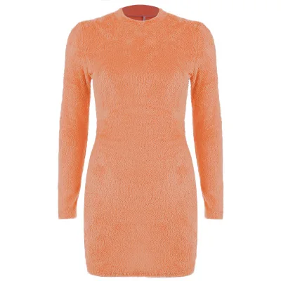 Simenual, сексуальное, пушистое, облегающее платье для женщин, осень, модные платья, вечерние, с длинным рукавом, Клубная одежда, пушистое, одноцветное, базовое, мини-платье - Цвет: orange