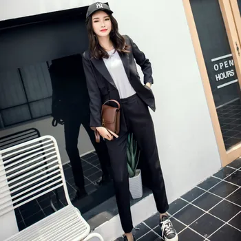 

Set female 2018 spring new style temperament fashion small suit + slim trousers temperament elegant two-piece solid color wild
