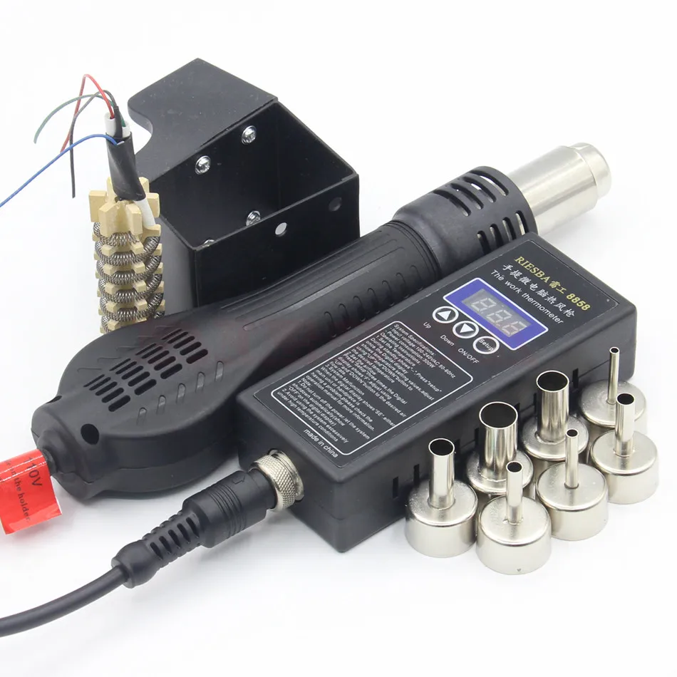 

RIESBA 8858 Hot Air Blower Heat Gun LED digital US EU Portable soldering station BGA Rework Solder Station 858 Nozzle tweezers