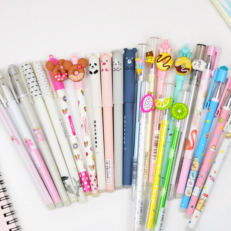 

4pcs/lot Cute Cartoon Animal Pig Panda Bear Flamingo Erasable Gel Pen Totoro Donut Black Blue Ink Pen Korean School Stationery
