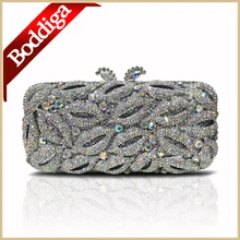 100% Handmade Silber Kristall Abendtaschen Frauen Party Clutch handtasche mit lange Kette Luxus Kleine Handtasche Dhl-freies