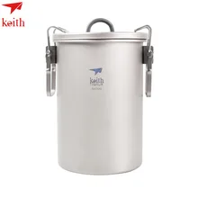 Keith 900ML Ti6300 Titanium Tea Cup  Camping Titanium  Cooking Container With Foldable Handle  Outdoor Tableware