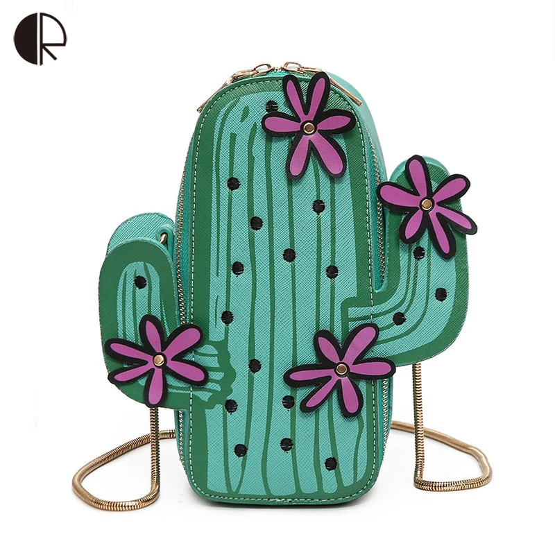

Fashion Women Funny Green Cactus Shoulder Bag Women's Appliques Rivet Crossbody Bags Creative Plant Shape Bag For Party Gift