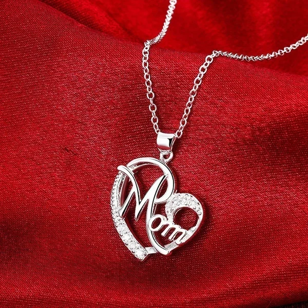 Love Mom Heart Crystal Necklace