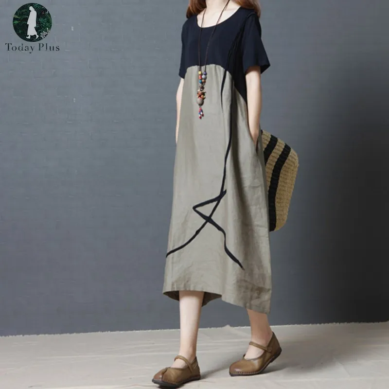 Сегодня плюс 2018 Лето Для женщин макси длинное платье лоскутное свободно о