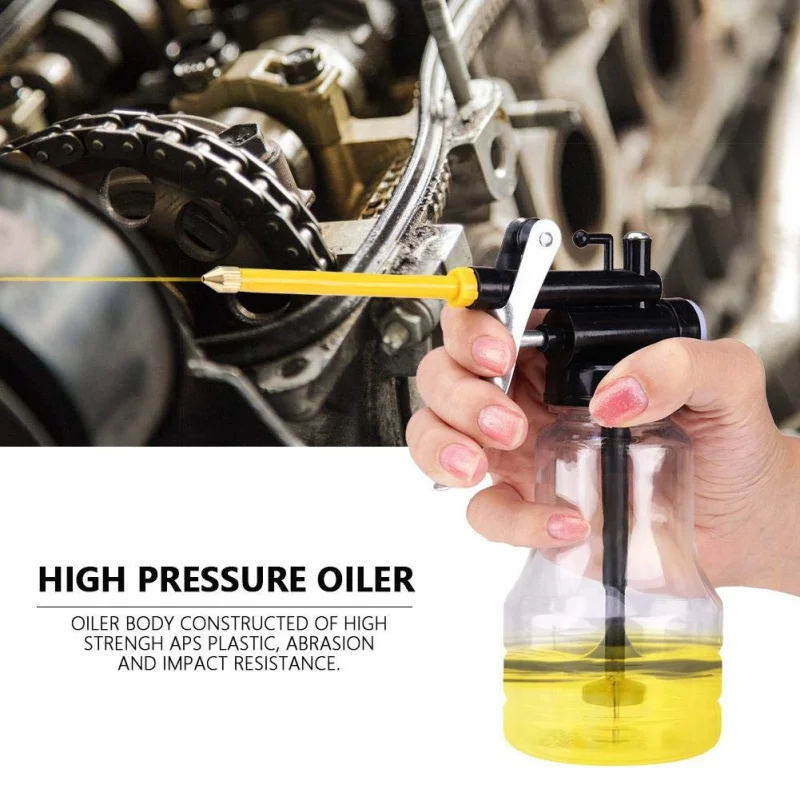 

Hardware tool transparent oil can 250ml plastic hose refueling pot High pressure oiler Oil gun