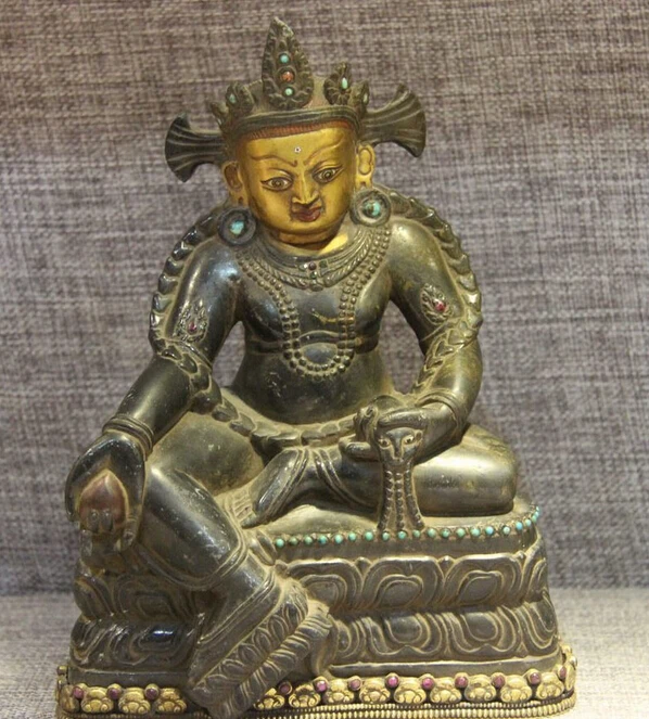 

fast shipping USPS to USA S3340 Tibet Buddhism Temple Carved Stone Gilt Black Wealth God Buddha Mammon Statue