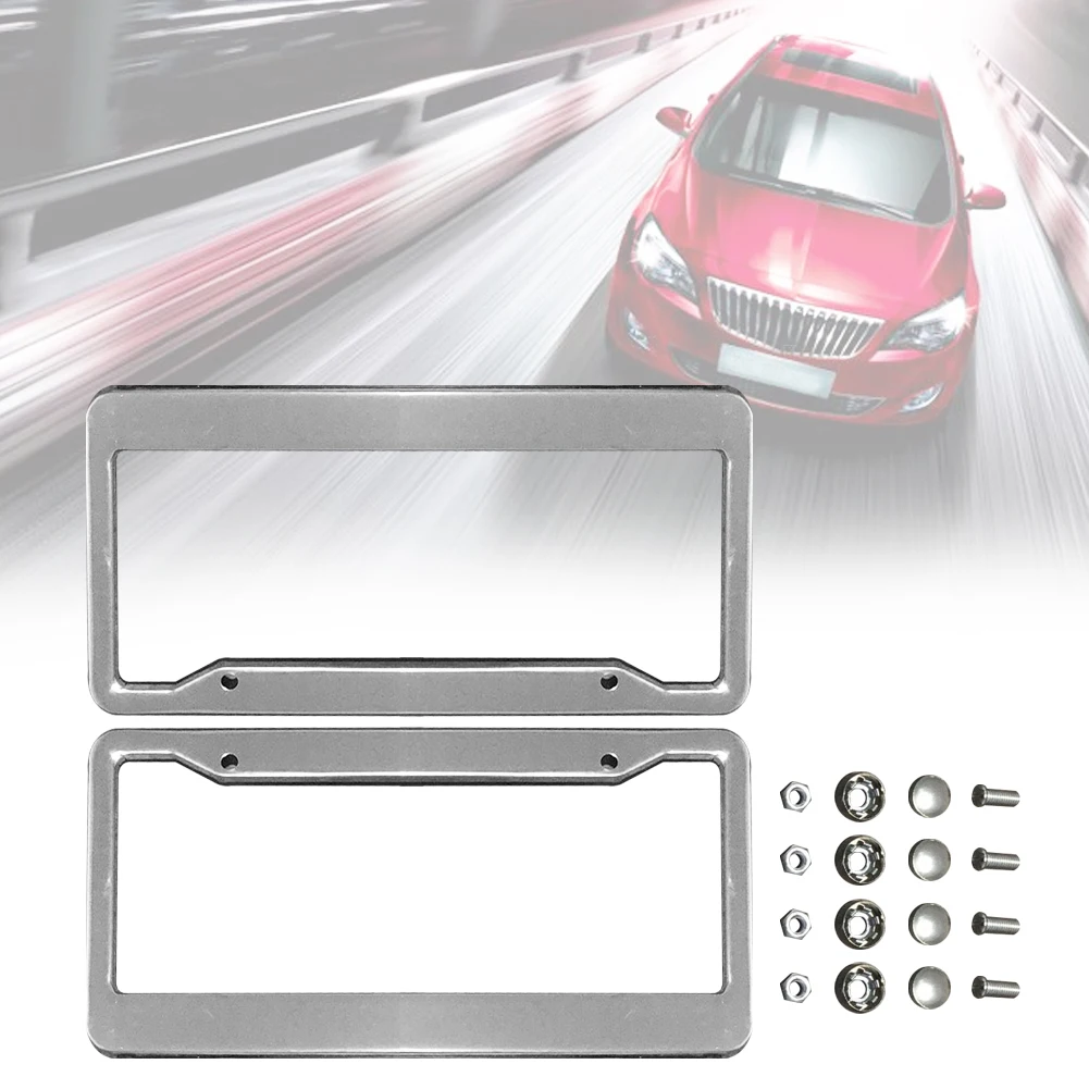 12/" X 6/" Stainless Steel Metal License Plate Frame Tag Cover Screw Caps 2PCS Car