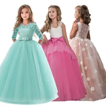 Elegent Flower Long Prom Gowns Teenagers Dresses For Girl Children Party Clothing Kids Evening Formal Dress Bridesmaid Wedding