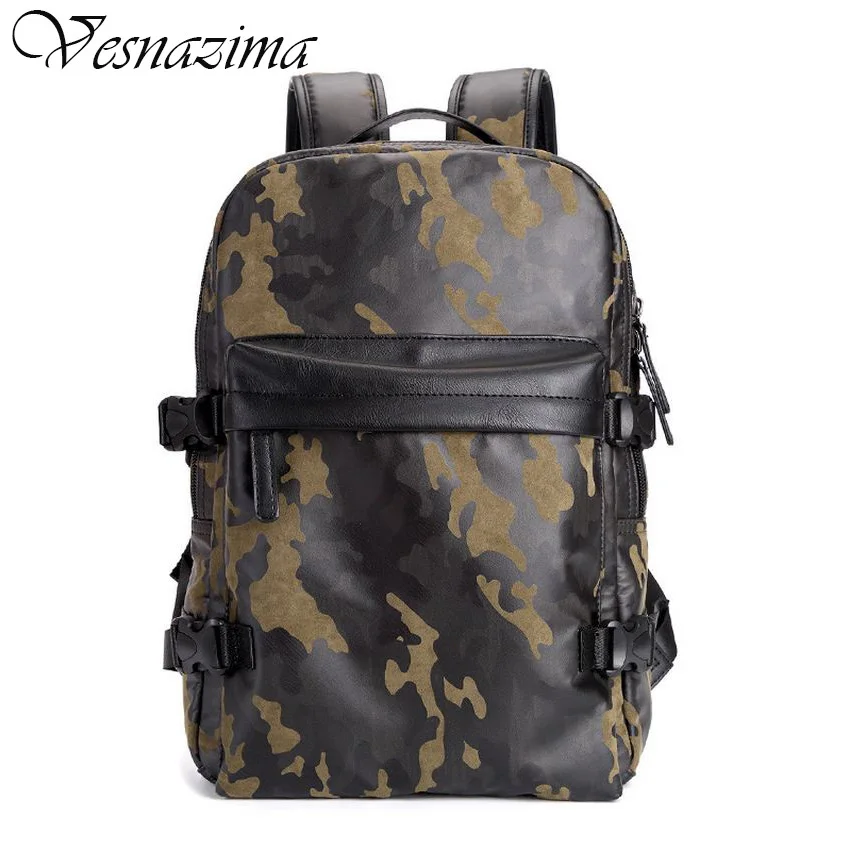 VZ fashion pu leather men's backpacks camouflage college rucksack for man waterproof laptop