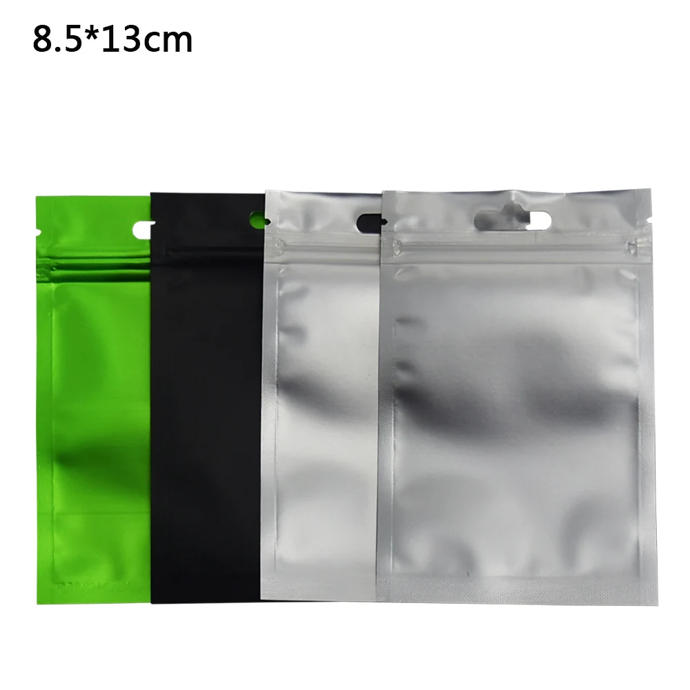 

100pcs/lot 8.5*13cm Aluminum Foil Zip Lock Package Bag Heat Sealing Front Matte Clear Plastic Food Snacks Storage Pouches Bags