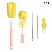 Новое поступление года, 5 шт./компл., чашка для бутылочки с соской для молока, 360 градусов, губка, очиститель+ пустышка, щетка, продукты для кормления детей