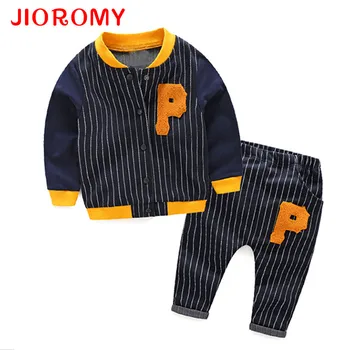 

JIOROMY Baby Boys Clothing Suit 2019 Autumn Edition Korean Stripe Long Sleeve Button Coat +Casual Coat Boy's Children's Clothes