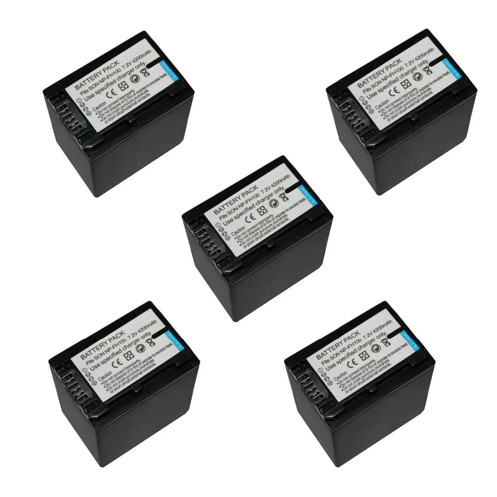 5pcs 4200mAH NP FV100 NP FV100 NPFV100 Rechargeable Camera Battery For SONY FDR AX100E AX100E