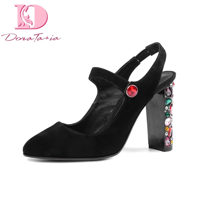 

DoraTasia Big Size 34-43 Crystals Slip On Summer Party Wedding Sandal Shoes Women Sexy Kid Suede Leather Brand Woman Sandals