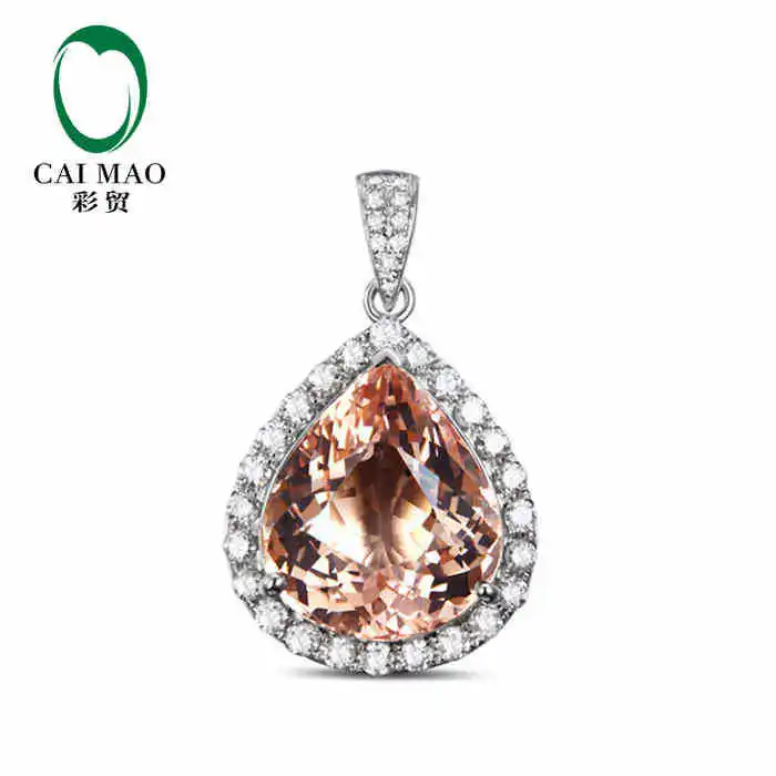 

CaiMao 18KT/750 White Gold 7.9 ct Natural IF Morganite & 0.65 ct Full Cut Diamond Engagement Gemstone Pendant Jewelry