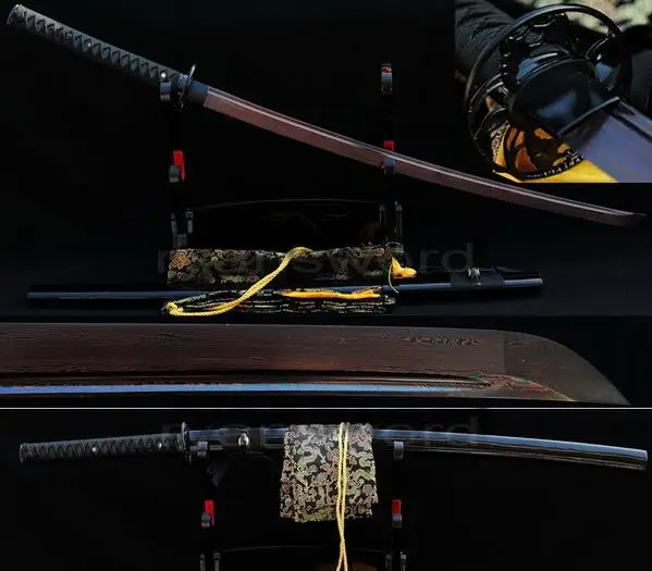 

Customized accept Red Damascus Blade Japanese Katana Folded Steel Samurai Sword Battle Ready Practical Sword Sharp Can cut bambo