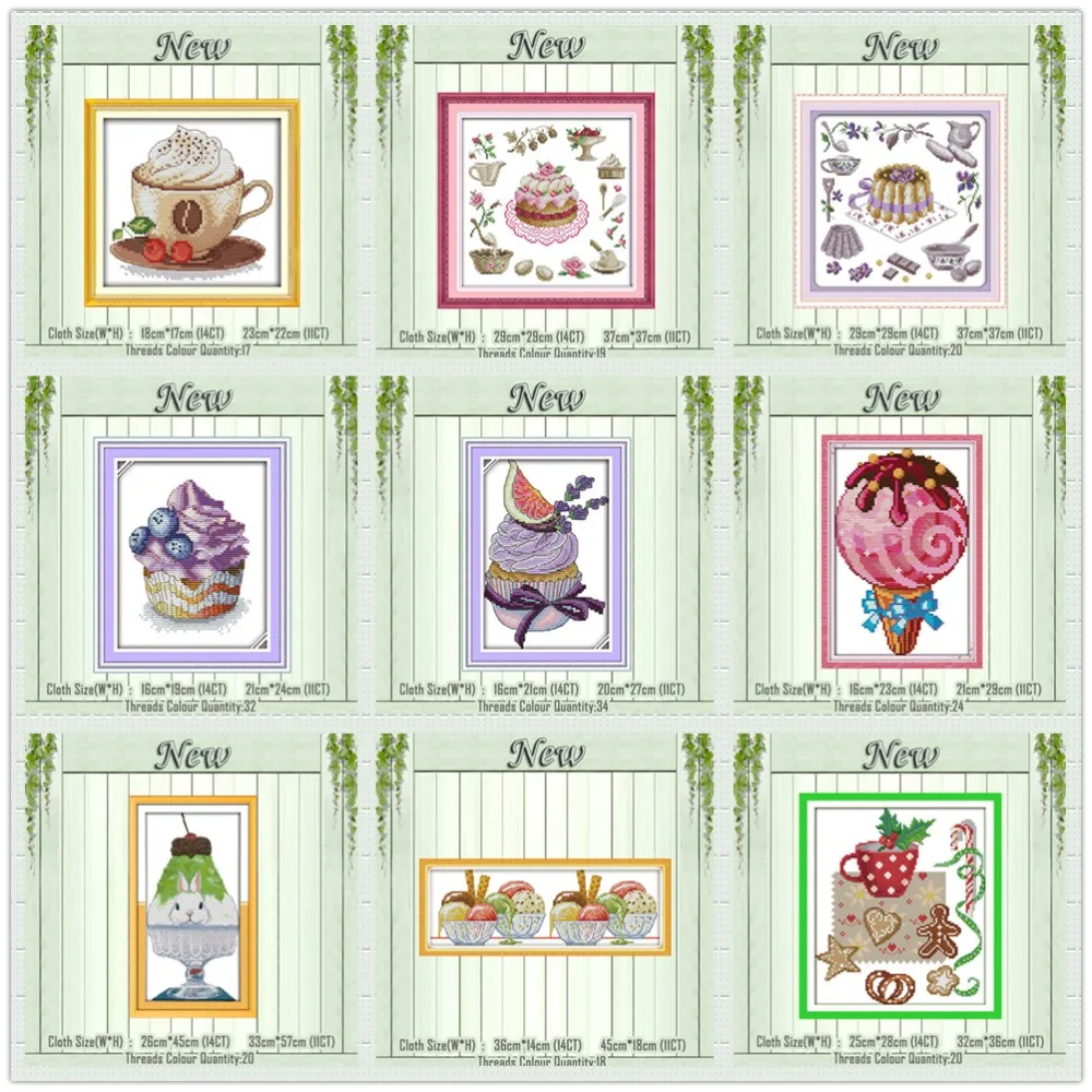 

Ice cream Afternoon tea time Cake painting counted print on the canvas DMC 11CT 14CT kits Cross Stitch embroidery needlework Set