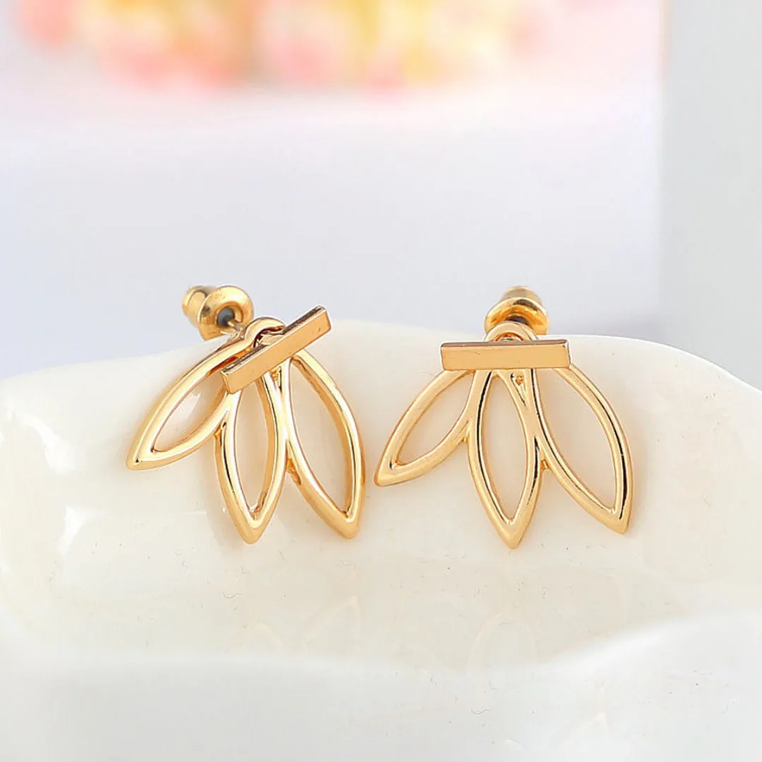 Shellhard Gold Silver Plated Earrings Ear Jacket Vintage Hollow Flower Lotus Earring Brincos Femme Bijoux For Women Jewelry
