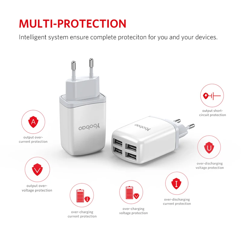 Yoobao зарядное устройство для мобильного телефона USB 4 переходник вилки евро 2.1A