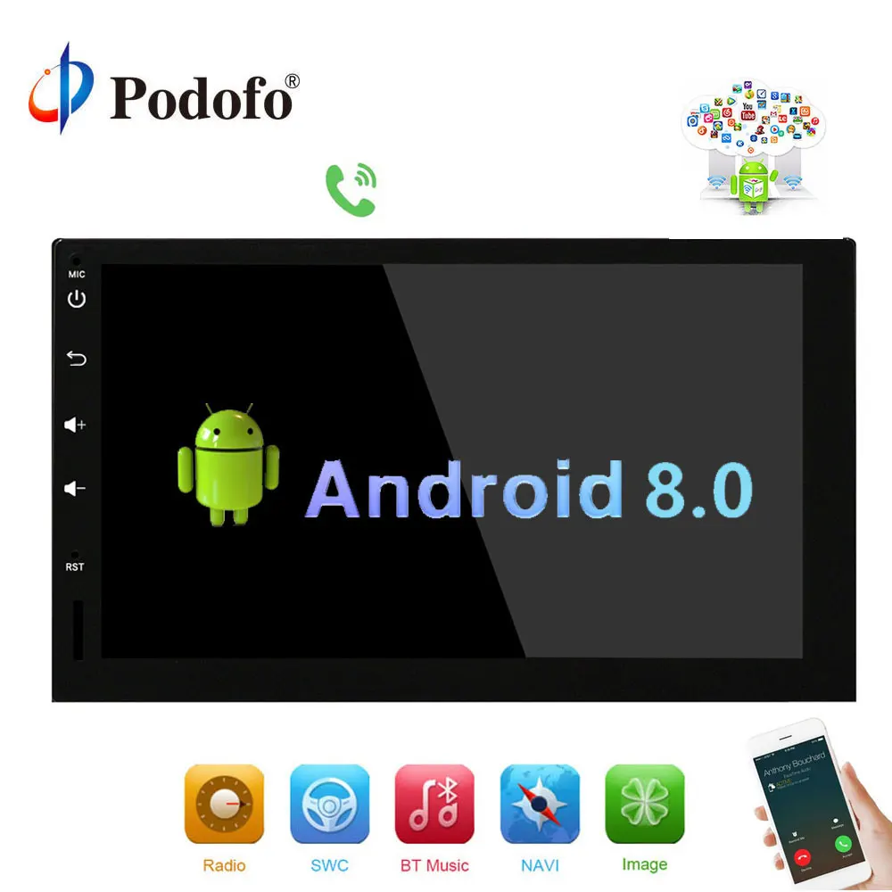 

Podofo 2 din Car Radio GPS Navigation Android 8.0 Audio Player Touch Screen Quad Core Car radio USB Bluetooth Player Autoradio