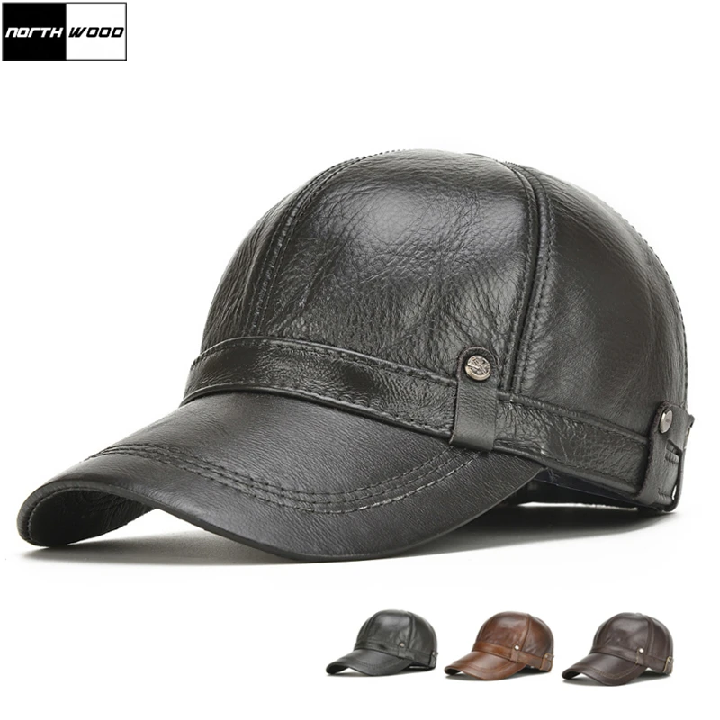 Billige [NORTHWOOD] Neue Hohe Qualität Echtem Leder Baseball Caps Ohr klappen Snapback Hüte Herren Winter Baseball Caps Hüte knochen masculino