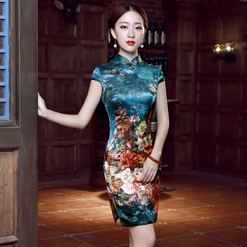 2022 summer green  cheongsam dress  designer traditional 