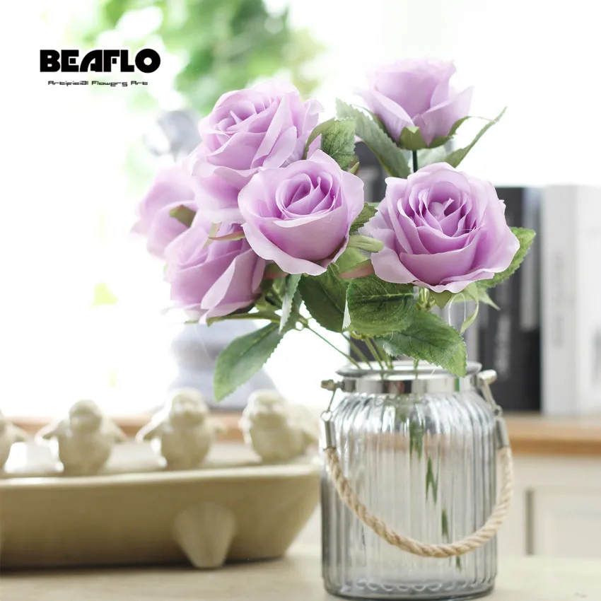 1 букет 7 голов Французская романтическая искусственная Роза, для создания своими руками Шелковый цветок для вечерние свадебные декоративные искусственные цветы - Цвет: Фиолетовый