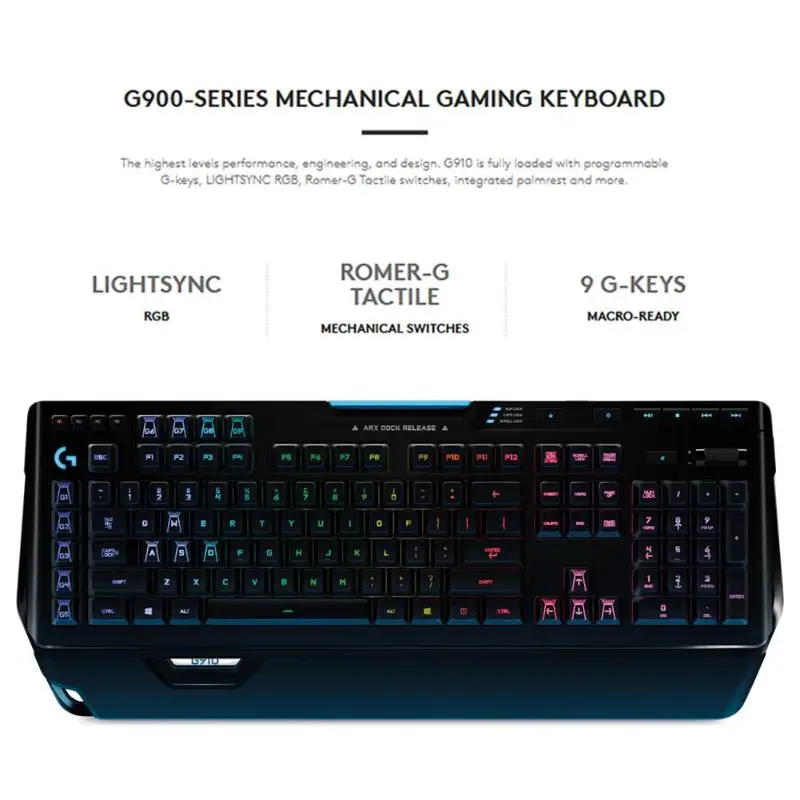 Механическая игровая клавиатура logitech G910 Orion Spark RGB 9 программируемый ключ для Windows 7/MacOS X 10 Проводная Механическая клавиатура - Цвет: Черный