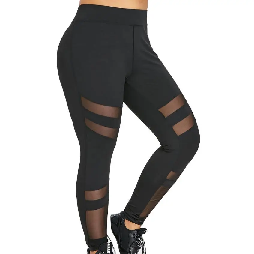 

WOMAIL 2018 Autumn Women Trousers Plus Size Mid Waist Solid Mesh Patchwork Elastic Woman Pants Casual Trousers L-5XL 18Aug17