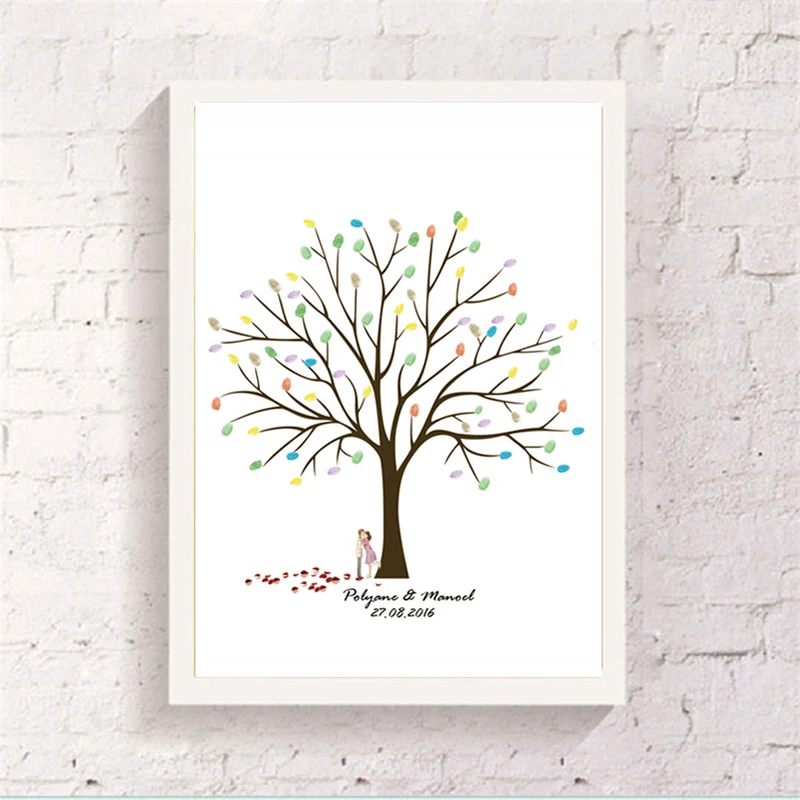 

Marriage Couple Canvas Fingerprint Tree Attendance Signature Customize Guest Book Art Drawing Wall Paper Ornaments Best Souvenir