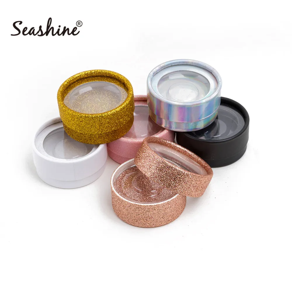 

Soft 3D Mink Eyelash Round Box 10pcs Empty Boxes For False Eyelashes Extension Sticker logo Full Strip Lashes Glitter Boxes