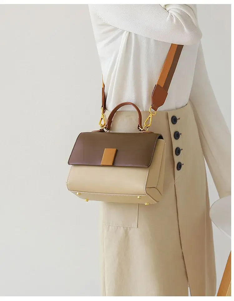 WOONAM женская модная сумка контрастного цвета из натуральной телячьей кожи Маленькая Топ Ручка Трапеция сумка на плечо WB764