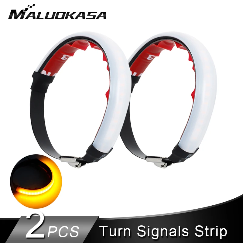 

2PCS Motorcycle Turn Signals Strip Light with Metal Cable Tie 45mm-70mm Flashing Blinker LED Strips Amber Lamp For Harley Honda