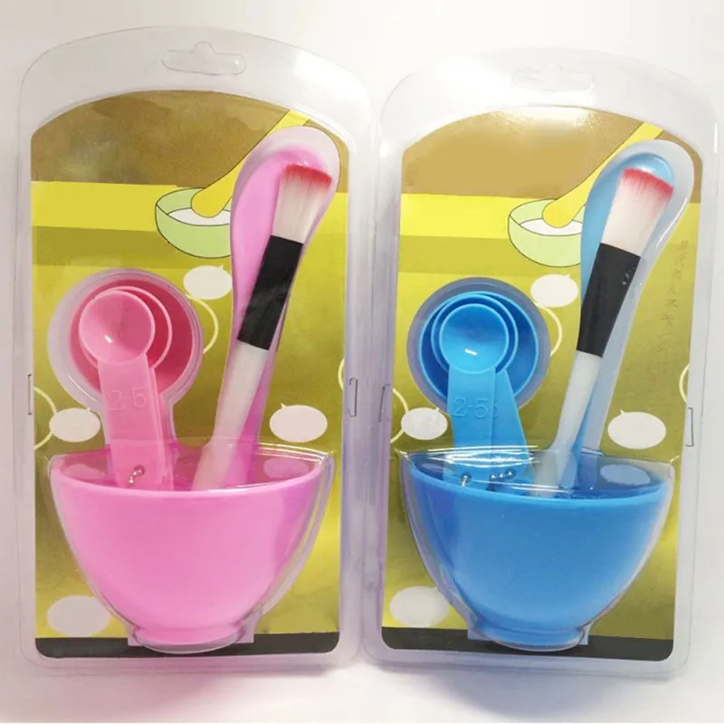 

Plastic 4 in 1 DIY Facial Beauty Mask Bowl Women Ladies Cosmetic Tool Mixing Spong Brush with Stick Brush Set
